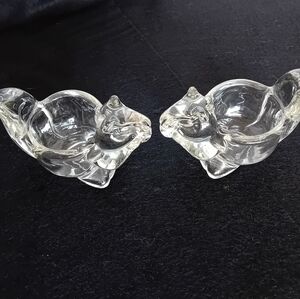 2 Clear Glass Squirrel Candle Holders Avon